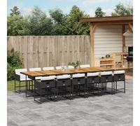 vidaXL Set comedor de jardín con cojines 13 pzas ratán sintético negro