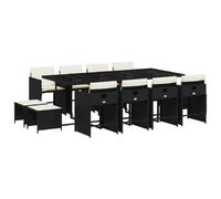 vidaXL Set comedor de jardín con cojines 13 pzas ratán sintético negro