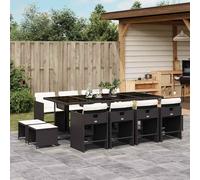 vidaXL Set comedor de jardín con cojines 13 pzas ratán sintético negro