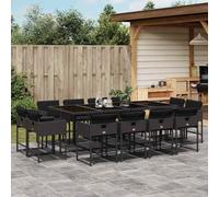 vidaXL Set comedor de jardín con cojines 13 pzas ratán sintético negro