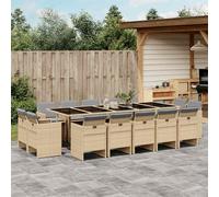 vidaXL Set comedor de jardín con cojines 15 pzas ratán sintético beige