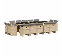 vidaXL Set comedor de jardín con cojines 15 pzas ratán sintético beige