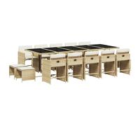 vidaXL Set comedor de jardín con cojines 15 pzas ratán sintético beige