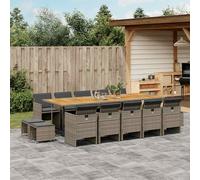 vidaXL Set comedor de jardín con cojines 15 pzas ratán sintético gris