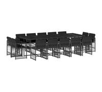 vidaXL Set comedor de jardín con cojines 15 pzas ratán sintético negro