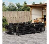 vidaXL Set comedor de jardín con cojines 15 pzas ratán sintético negro