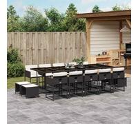 vidaXL Set comedor de jardín con cojines 15 pzas ratán sintético negro