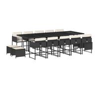 vidaXL Set comedor de jardín con cojines 15 pzas ratán sintético negro