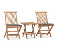 vidaXL Set comedor de jardín plegable 3 piezas madera de teca cojines