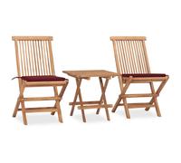 vidaXL Set comedor de jardín plegable 3 piezas madera de teca cojines