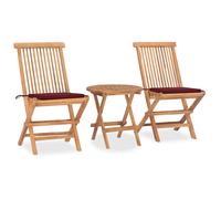vidaXL Set comedor de jardín plegable 3 piezas madera de teca cojines
