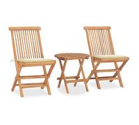 vidaXL Set comedor de jardín plegable 3 piezas madera de teca cojines