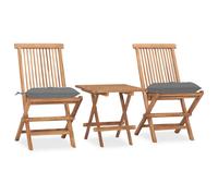 vidaXL Set comedor de jardín plegable 3 piezas madera de teca cojines