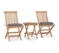 vidaXL Set comedor de jardín plegable 3 piezas madera de teca cojines