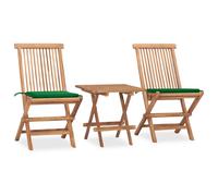 vidaXL Set comedor de jardín plegable 3 piezas madera de teca cojines