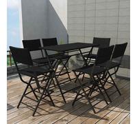 vidaXL Set comedor de jardín plegable 7 pzas poli ratán y acero negro