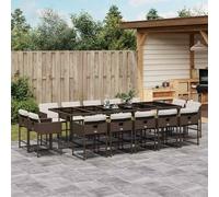 vidaXL Set comedor de jardín y cojines 15 pzas ratán sintético marrón