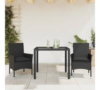 vidaXL Set comedor jardín 3 pzas cojines ratán sintético vidrio negro
