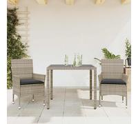 vidaXL Set comedor jardín 3 pzas y cojines ratán PE vidrio gris claro