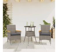 vidaXL Set comedor jardín 3 pzas cojines ratán sintético vidrio en color Negro/Gris/Beige | acolchados duraderos para sofás de jardín terraza exterior