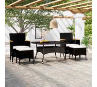 vidaXL Set comedor jardín 5 pzas ratán sintético vidrio templado negro