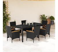 vidaXL Set comedor jardín 7 pzas cojines ratán sintético vidrio negro