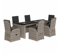 vidaXL Set comedor jardín 7 pzas y cojines ratán sintético gris
