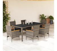 vidaXL Set comedor jardín 7 pzas y cojines ratán sintético vidrio gris