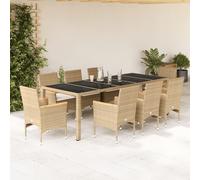 vidaXL Set comedor jardín 9 pzas cojines ratán sintético vidrio beige