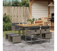vidaXL Set comedor jardín 9 pzas y cojines ratán sintético gris
