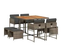 vidaXL Set comedor jardín 9 pzas y cojines ratán sintético gris