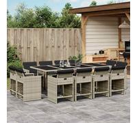 vidaXL Set comedor jardín y cojines 13 pzas ratán sintético gris claro