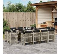vidaXL Set comedor jardín y cojines 13 pzas ratán sintético gris claro