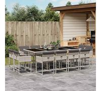 vidaXL Set comedor jardín y cojines 13 pzas ratán sintético gris claro