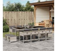 vidaXL Set comedor jardín y cojines 13 pzas ratán sintético gris claro