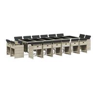 vidaXL Set comedor jardín y cojines 17 pzas ratán sintético gris claro