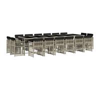 vidaXL Set comedor jardín y cojines 17 pzas ratán sintético gris claro