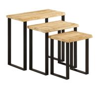 vidaXL Set de 3 mesas apilables con borde natural madera maciza mango