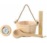 vidaXL, Set de accesorios para sauna, 4 piezas, color marrón, madera de pino maciza y fibra de cáñamo