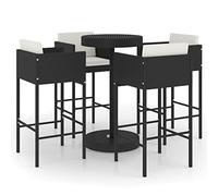 vidaXL Set de Bar para Jardín 5 Piezas y Cojines Mesa Silla Asiento Patio Terraza Balcón Barra Bistró Muebles Mobiliario Ratán Sintético Negro