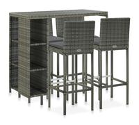 vidaXL Set de bar para jardín 5 piezas y cojines ratán sintético gris