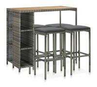 vidaXL Set de bar para jardín 5 piezas con cojines, ratán sintético gris