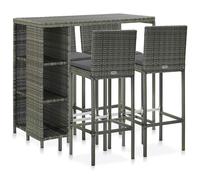 vidaXL Set de bar para jardín 5 piezas y cojines ratán sintético gris