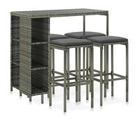 vidaXL Set de bar para jardín 5 piezas con cojines, ratán sintético gris