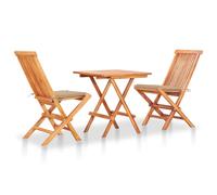 vidaXL Set de bistró 3 piezas con cojines beige madera maciza teca