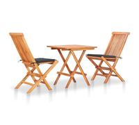 vidaXL Set de bistró 3 pzas con cojines madera maciza teca en color Antracita/Estampado cuadros rojos/Verde brillante y más | acolchados duraderos para sofás de jardín terraza exterior