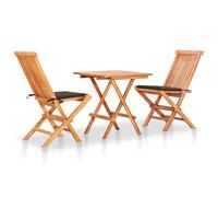 vidaXL Set de bistró 3 pzas con cojines gris taupé madera maciza teca