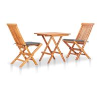 vidaXL Set de bistró 3 pzas con cojines madera maciza teca en color Antracita/Estampado cuadros rojos/Verde brillante y más | acolchados duraderos para sofás de jardín terraza exterior