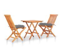 vidaXL Set de bistró 3 pzas madera maciza de teca y cojines en color Azul claro/Gris/Antracita y más | acolchados duraderos para sofás de jardín terraza exterior