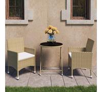 vidaXL Set de bistró de jardín 3 pzas ratán PE vidrio templado beige